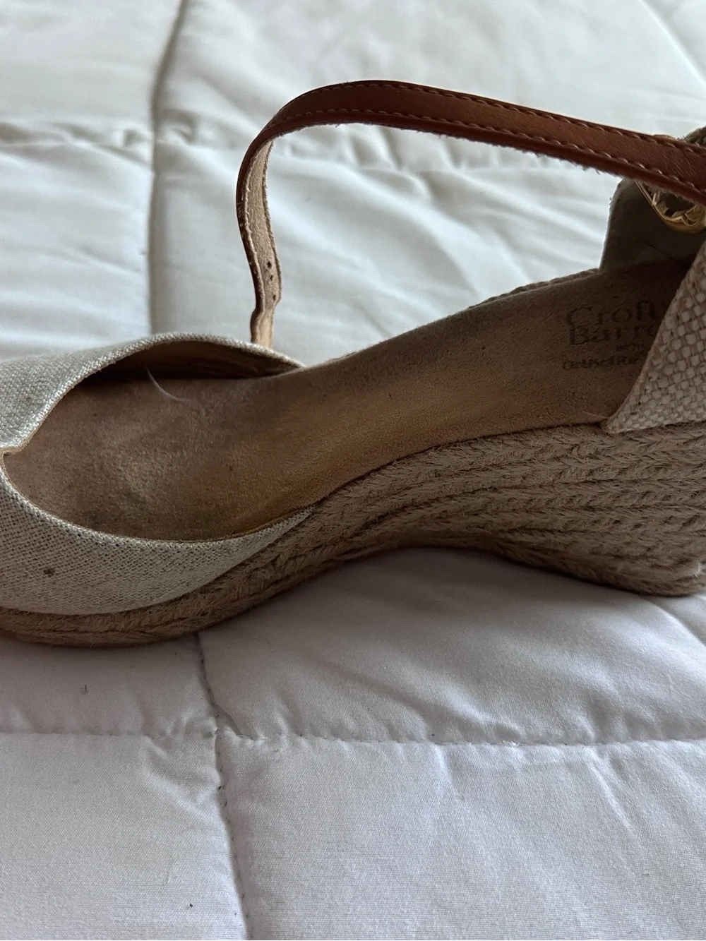 Croft & Barrow Women’s Beige Brown Linen Ankle Strap Wedge Open Toe 9M